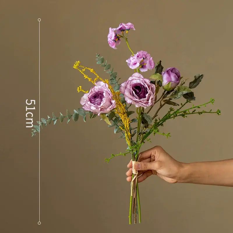 【掬涵】法式復古焦邊玫瑰高階手捧花客廳輕奢模擬花軟裝花藝擺件
