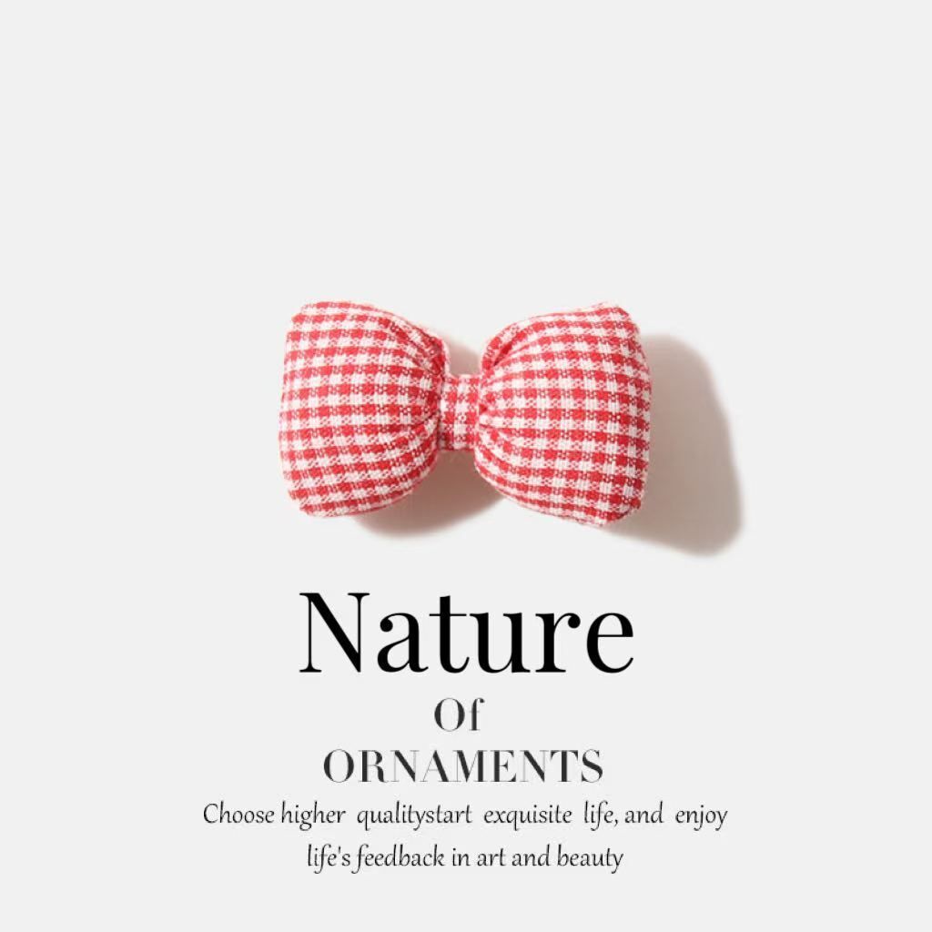 【 Pair Set 】 Children's Red Grid Bow Hair Clip | Fabric Filled Cotton Bow Duck billed Clip | Girl's 