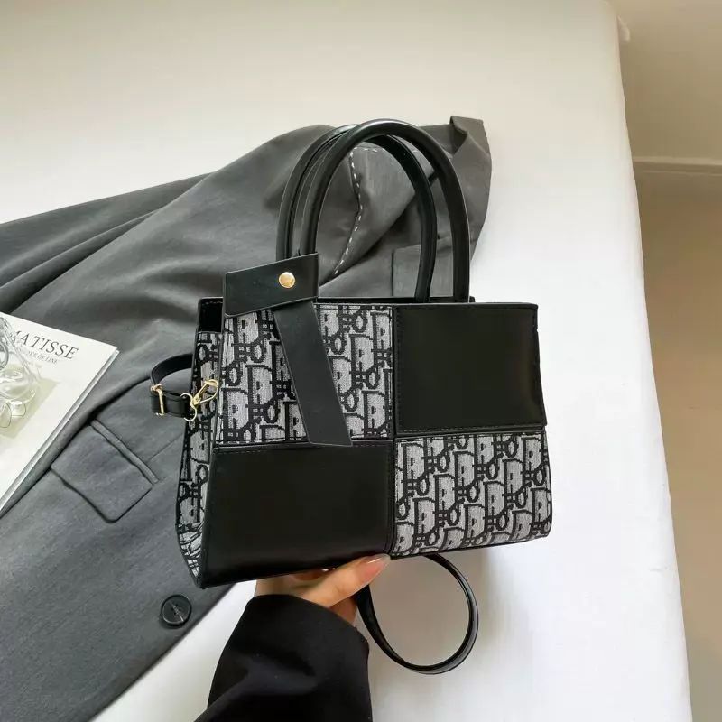撞色拼接手提小方手袋女2025新款時尚百搭單肩袋高階感通勤斜孭袋