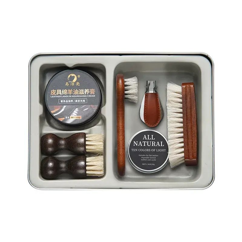 Rosewood White Horse Shoe Brush Mink Oil Sheep Oil Leather Care 9-piece Shoe Polish Shoe Brush Set 