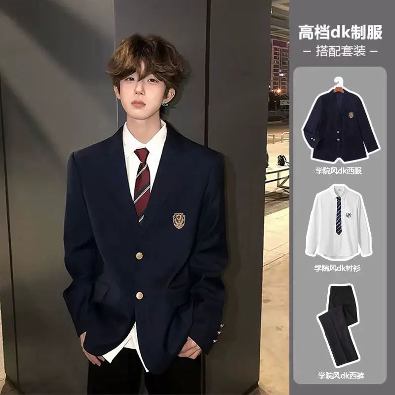 dress coat Three piece set  navy suit   white shirt   black trousers  with a tie included  M Style 1