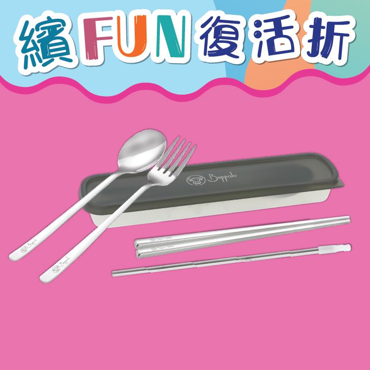 304 Stainless Steel Cutlery Set: Spoon + Fork + Chopsticks + Straw + Box (109-GS4N)