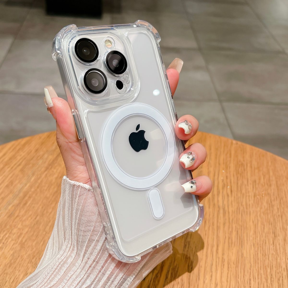 新款四角气囊磁吸壳自带镜头膜iPhone16ProMax手机壳适用苹果13保护壳Magafe简约iPhone15Pro时尚防摔14手机套-透明 iPhone 14 Pro