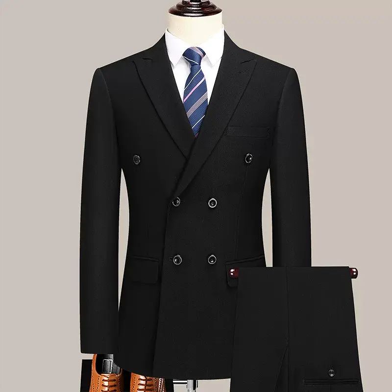 1雙排扣開叉套裝西服男士商務西裝韓版修身正裝婚禮結婚西服套西