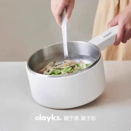 olayks立时0涂层不锈钢电煮锅家用宿舍学生多功能小型电锅电炒锅