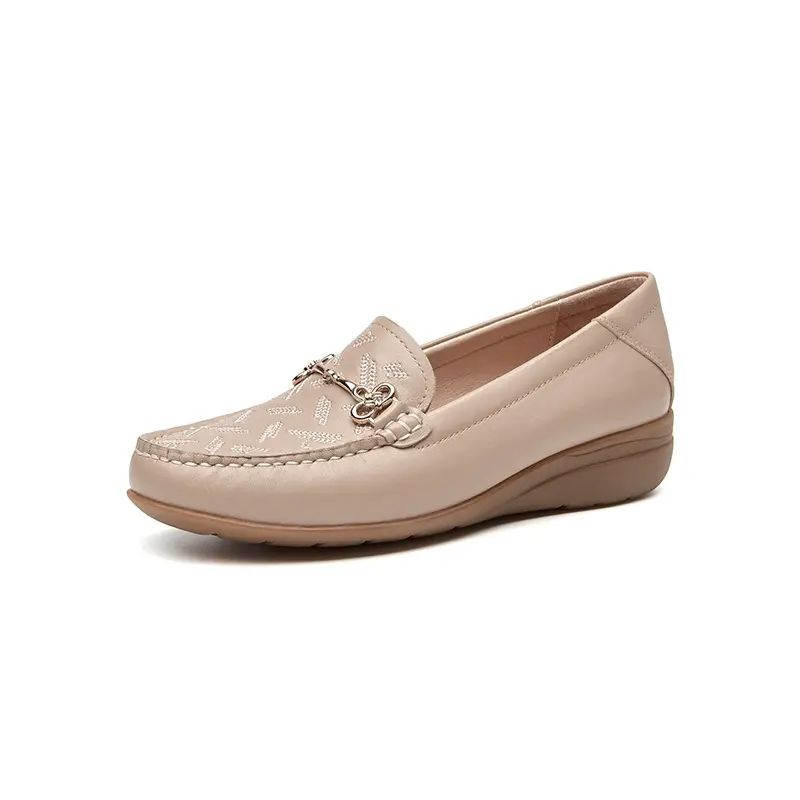 【羊皮】真皮乐福鞋女2025新款深口坡跟单鞋皮鞋轻便妈妈鞋子