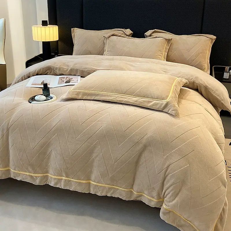 秋冬保暖加厚牛奶絨被罩單件A類母嬰級法萊珊瑚牛奶絨床上四件套4