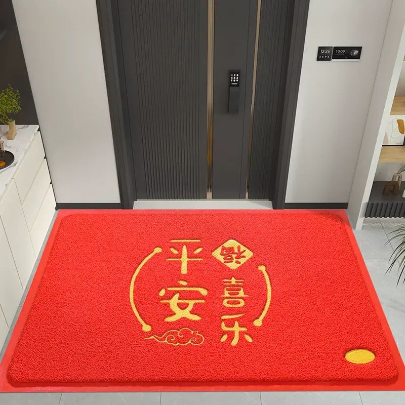 尚美巢品紅色防滑地墊 高級感入門玄關絲圈腳墊 香港熱賣家居用品- 平安喜樂-大紅 58CM*88CM【柔軟高彈】【特厚款】