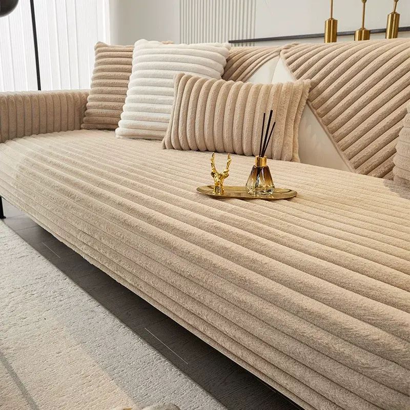 冬季加厚兔毛绒沙发垫防滑坐垫子实木皮轻奢高档沙发套罩