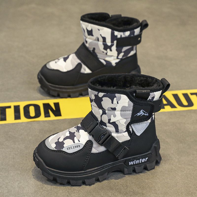 兒童高幫雪地靴羽絨棉鞋加厚加絨百搭迷彩保暖中大童潮鞋