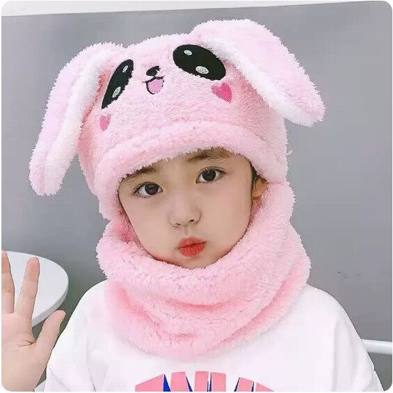冬季保暖加絨加厚圍巾一體帽（粉色）【6個月-4歲通用】