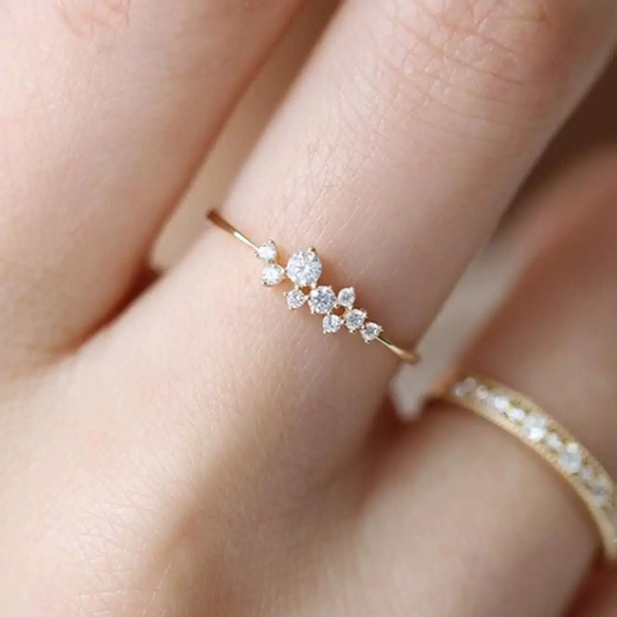 熱賣新款鍍18k黃金鑲鉆夏季戒指简约镀黄金色精致优雅饰品水钻