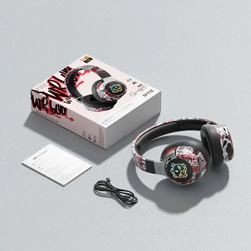 2025外贸头戴式蓝牙游戏涂鸦国潮耳机超长续航无线工厂