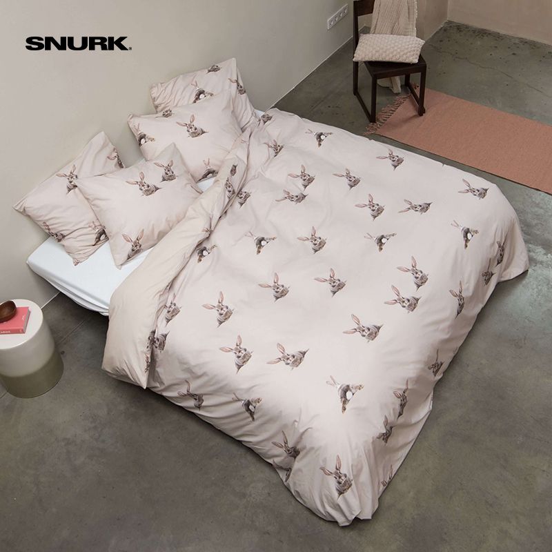 Snurk床品套件纯棉米色兔子全棉儿童床上四件套枕被套床单三件套