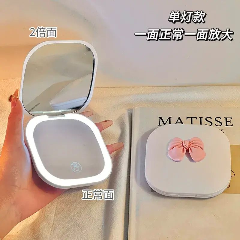 化妆镜小镜子女随身手持led带灯折叠补妆镜学生宿舍轻奢高级