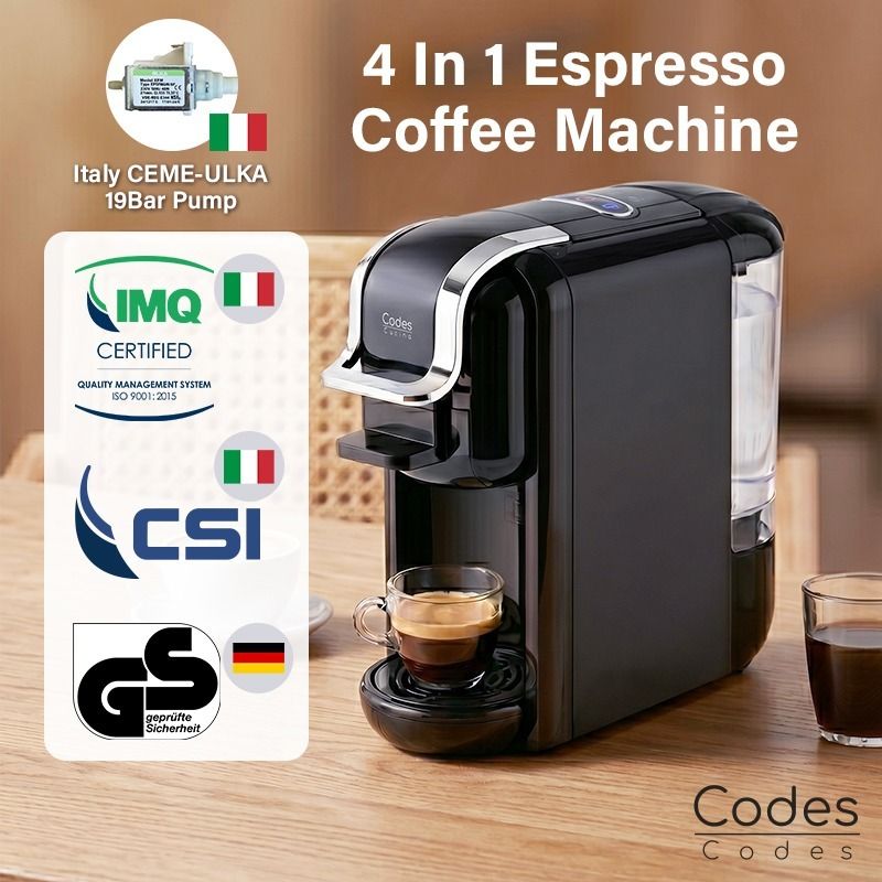 專業級 4 合 1 智能膠囊咖啡機｜Nespresso｜DG膠囊｜ESE咖啡包｜咖啡粉｜茶包｜意大利19Bar高壓泵｜30秒速熱｜記憶功能｜600ml水箱｜自動關機｜三重認證【香港行貨】