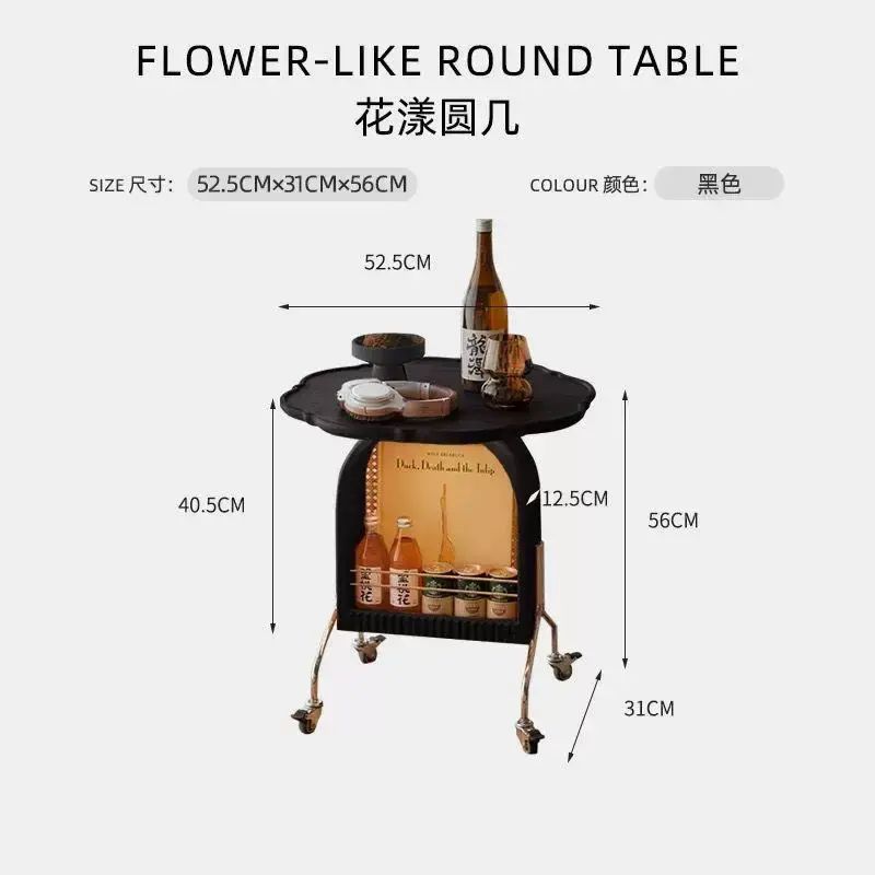 法式可移动小推车胡桃中古风客厅沙发边实木花瓣茶几床头置物架桌