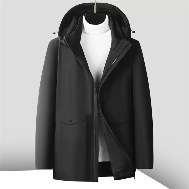 羽绒内胆冲锋衣三合一可拆卸冬季户外服男中年大码保暖中长款外套