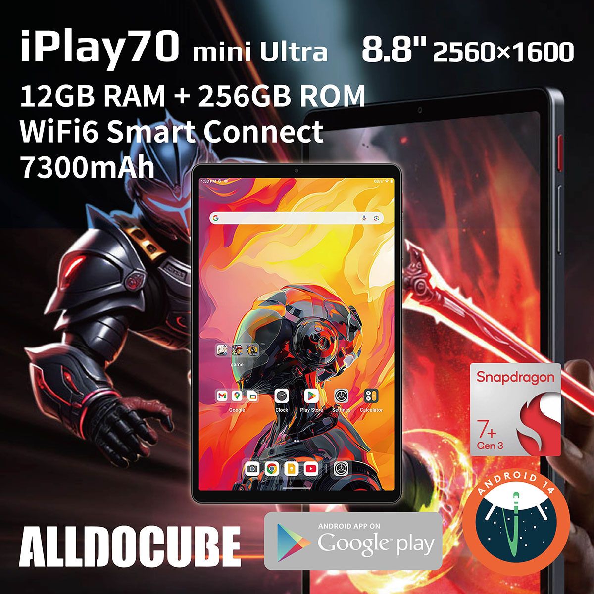 iPlay70 mini Ultra │ 8.8″ │ 2560×1600│12GB LPDDR5X RAM+256GB│ PD快充│ USB3.2│ 7300mAh