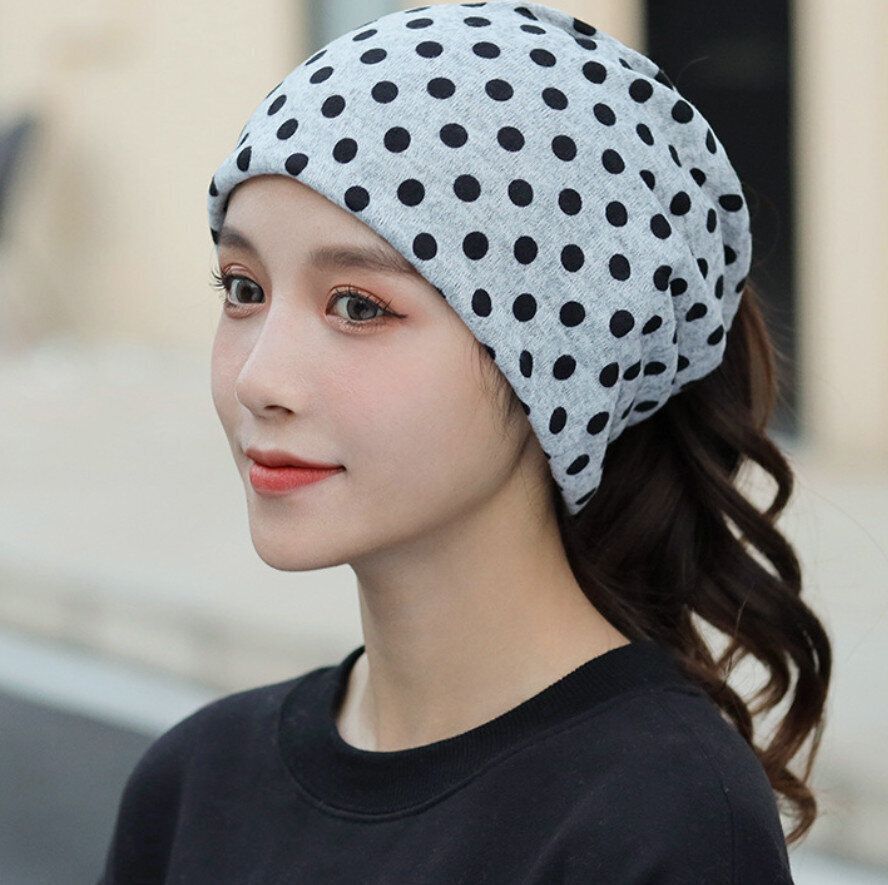 防寒保暖仿羊絨百變圍脖套頭堆堆帽多功能針織扭扭帽（08灰底點點） （大版型62cmX55cm）