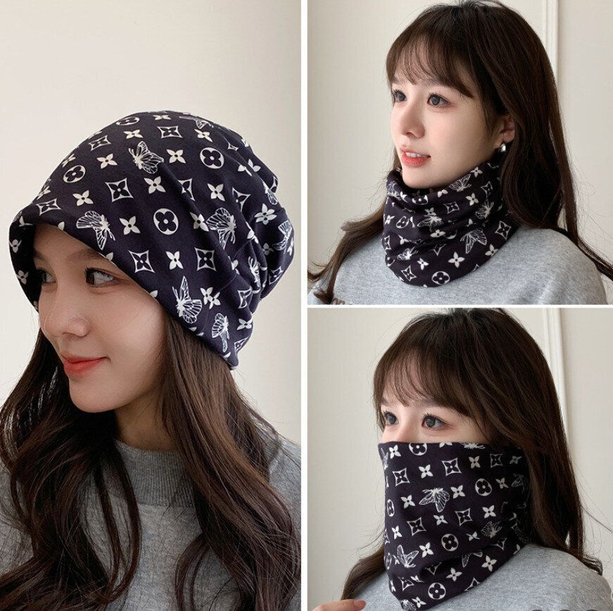 防寒保暖護頸防風扭扭帽百變圍脖多功能脖套加大針織面罩（潮拼花）（均碼62cmX55cm）