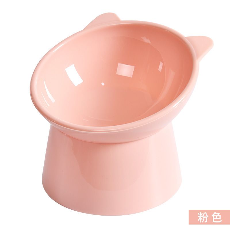 北欧风斜口塑料猫碗/狗碗, 高脚护颈碗, 大口径猫耳款三种颜色塑料宠物碗, 斜口猫食盆 平行进口