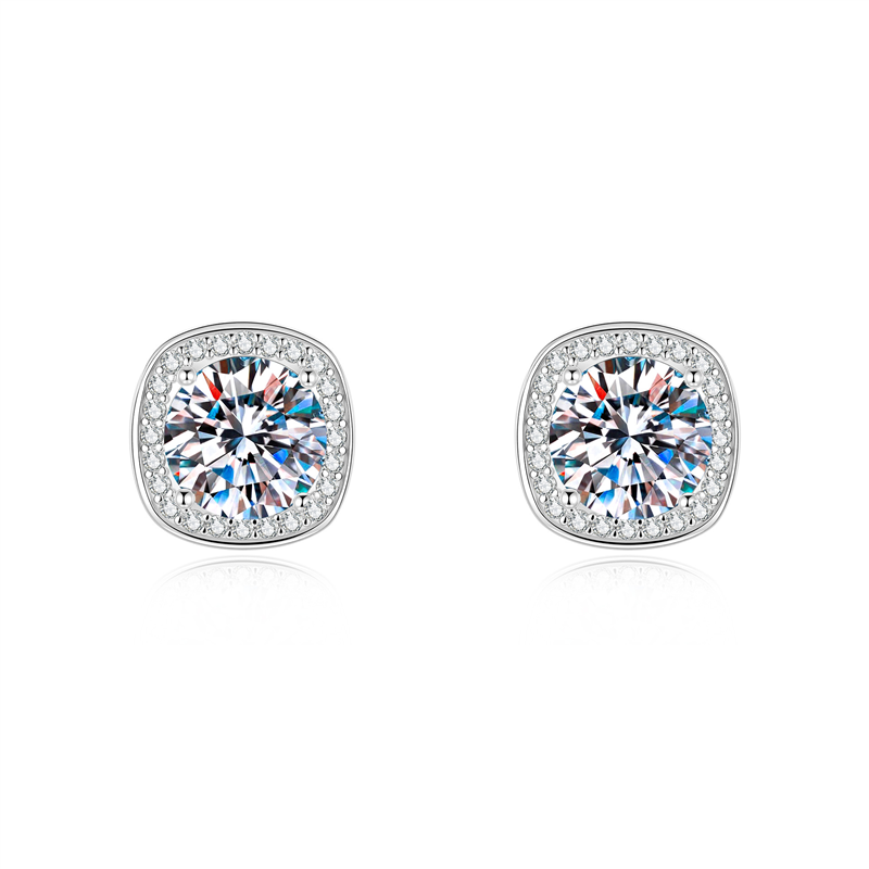 1CT Cube Moissanite S925 Silver Stud Earrings