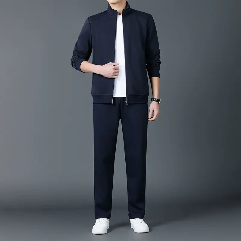 纯色棉质运动套装男新款中老年秋装爸爸休闲卫衣卫裤两件套