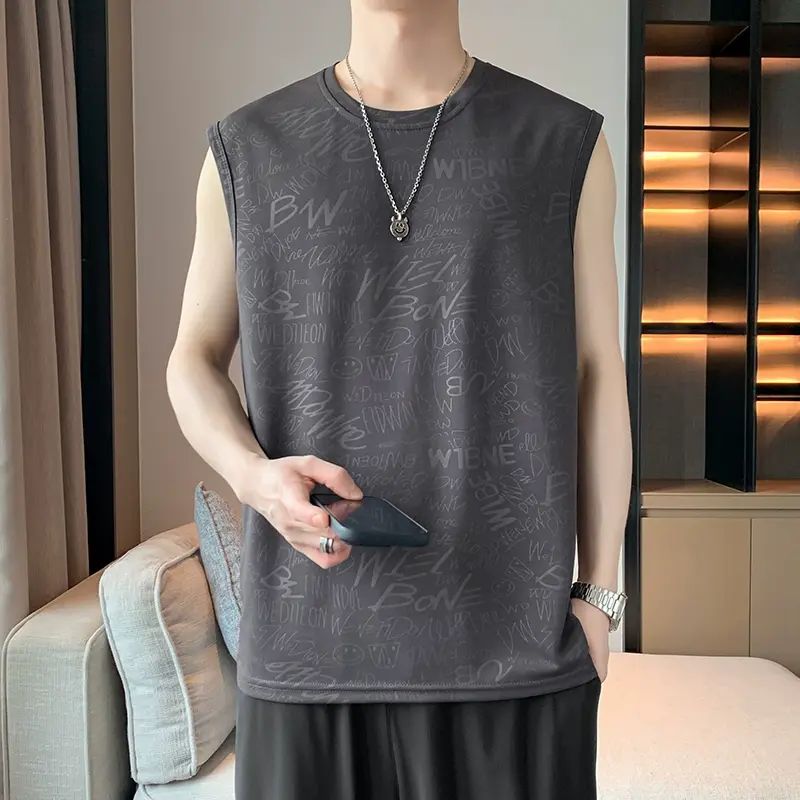 夏季男坎肩背心衣服休闲速干冰丝打底运动透气宽松