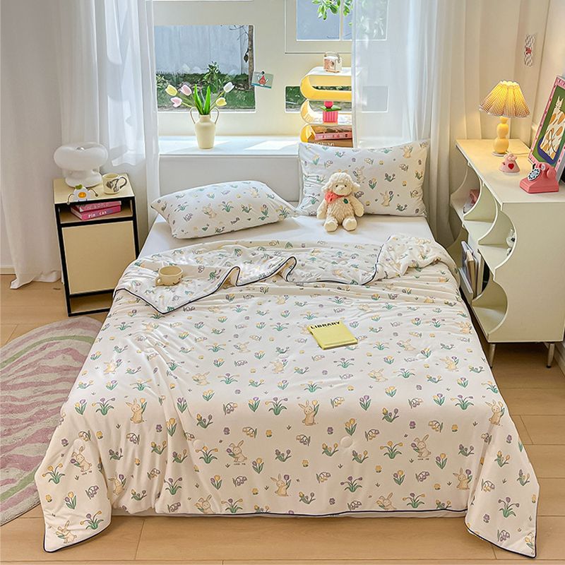 輕柔冷氣被|雲感雙層紗夏涼被|單人雙人夏被|可機洗|涼感針織棉印花冷氣被 丹尼白 150*200cm