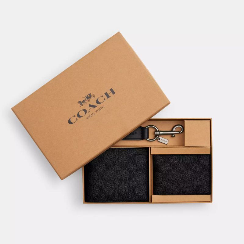 Coach 經典印花兩摺真皮短銀包禮盒套裝 [平行進口]