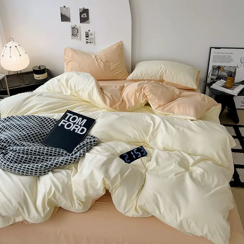 纯色四件套床单被套被罩学生宿舍单人床上用品三件套平行进口