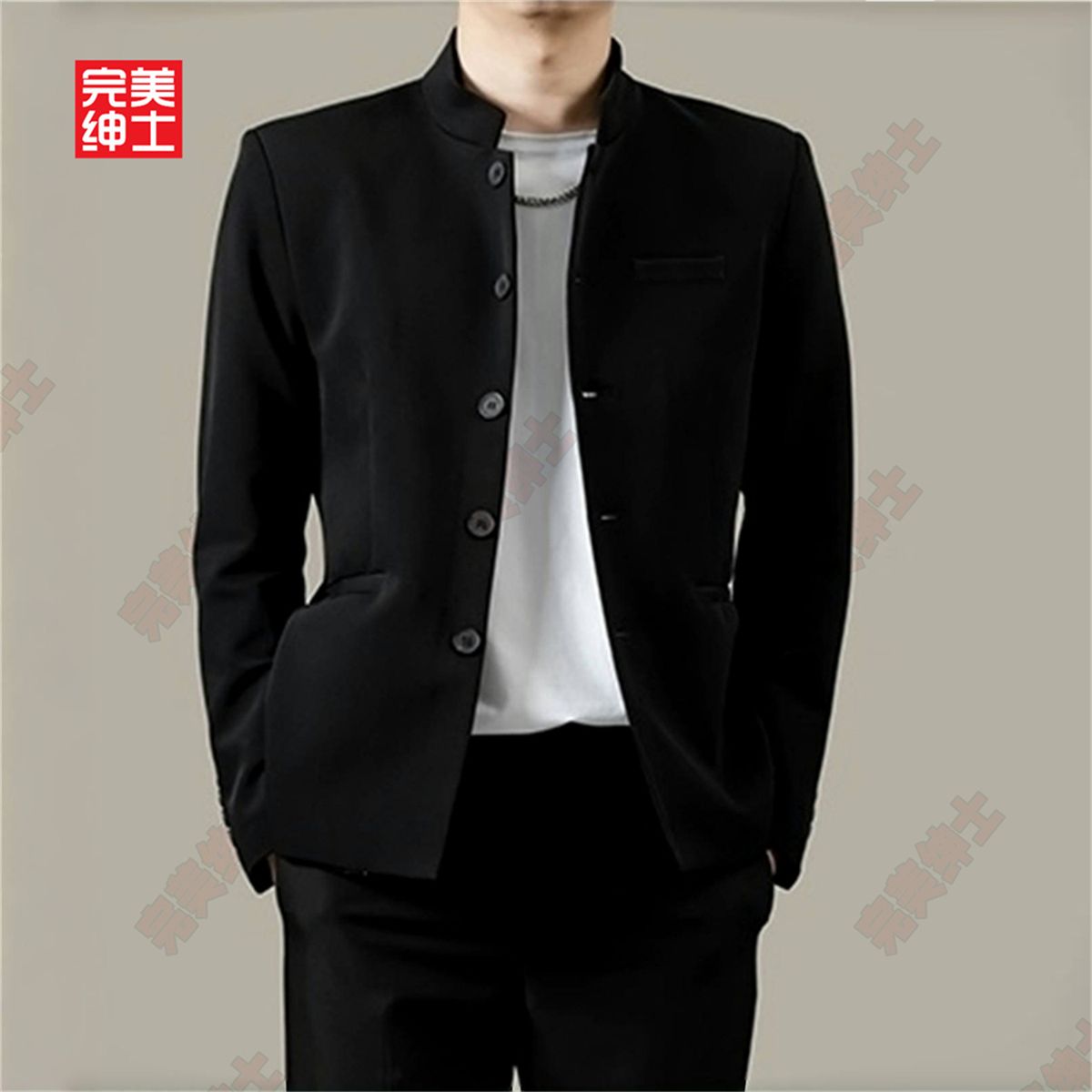 完美绅士中山装年轻人新中式男士民国立领套装外套男装西装大码潮-中山装 2XL码155-170斤