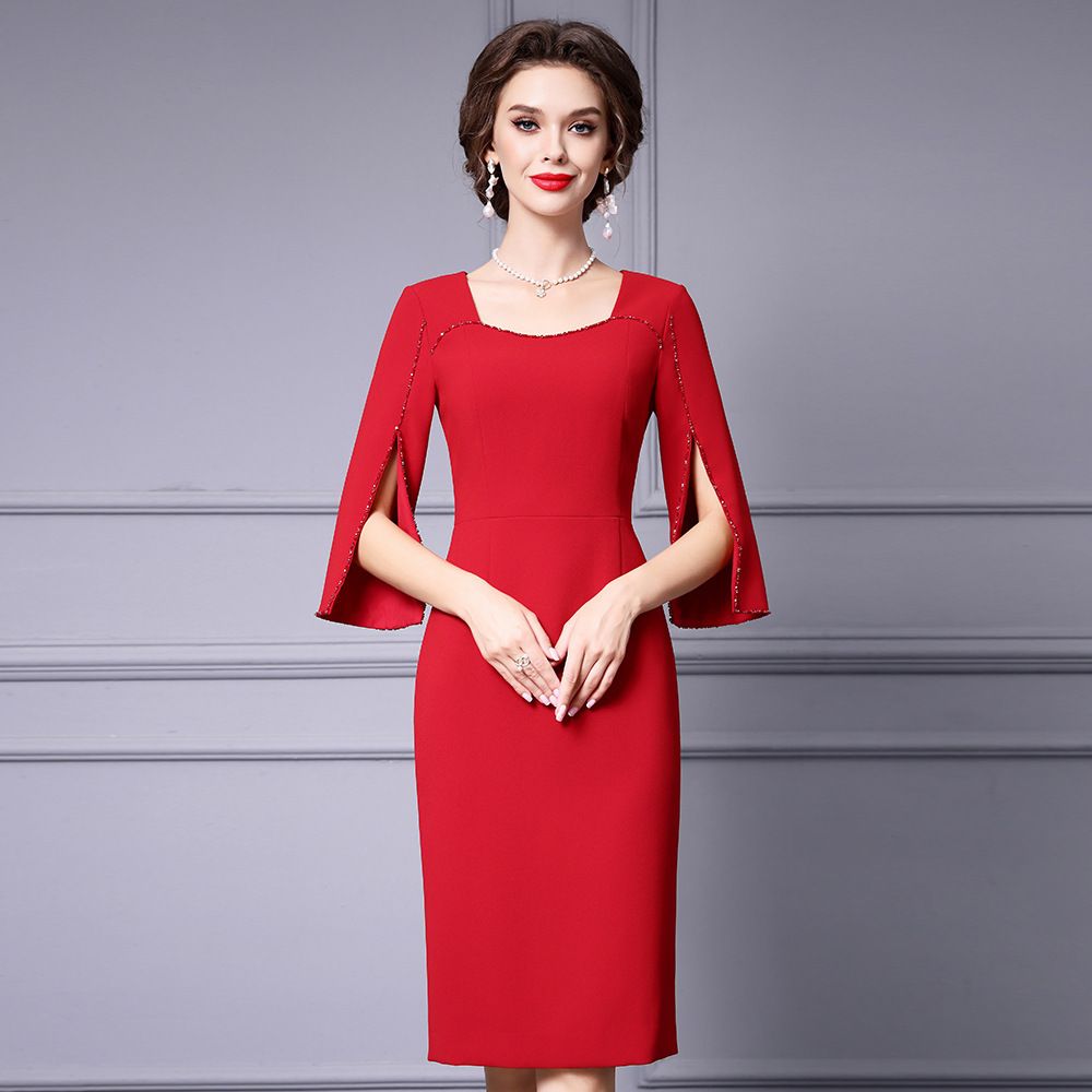 女士超好看連身裙2025早秋新款紅色正式場合平時可穿禮服裙子