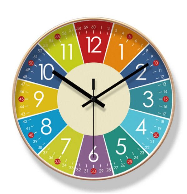 可手動撥針兒童學習簡約掛鍾(12英寸B金框-晶瓷面）