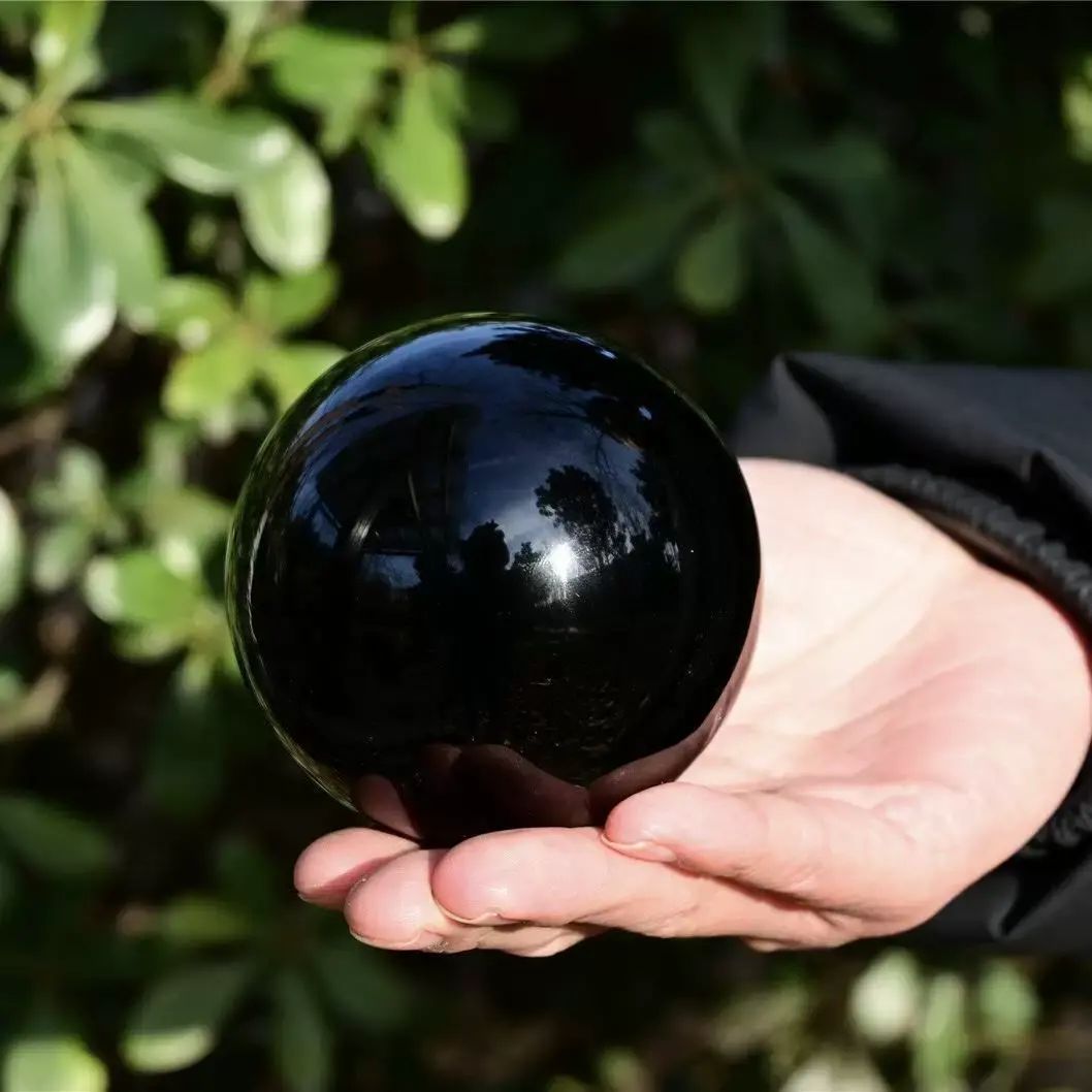 天然黑曜石水晶球摆件原石打磨黑曜石七星阵能量石风水球开业礼品