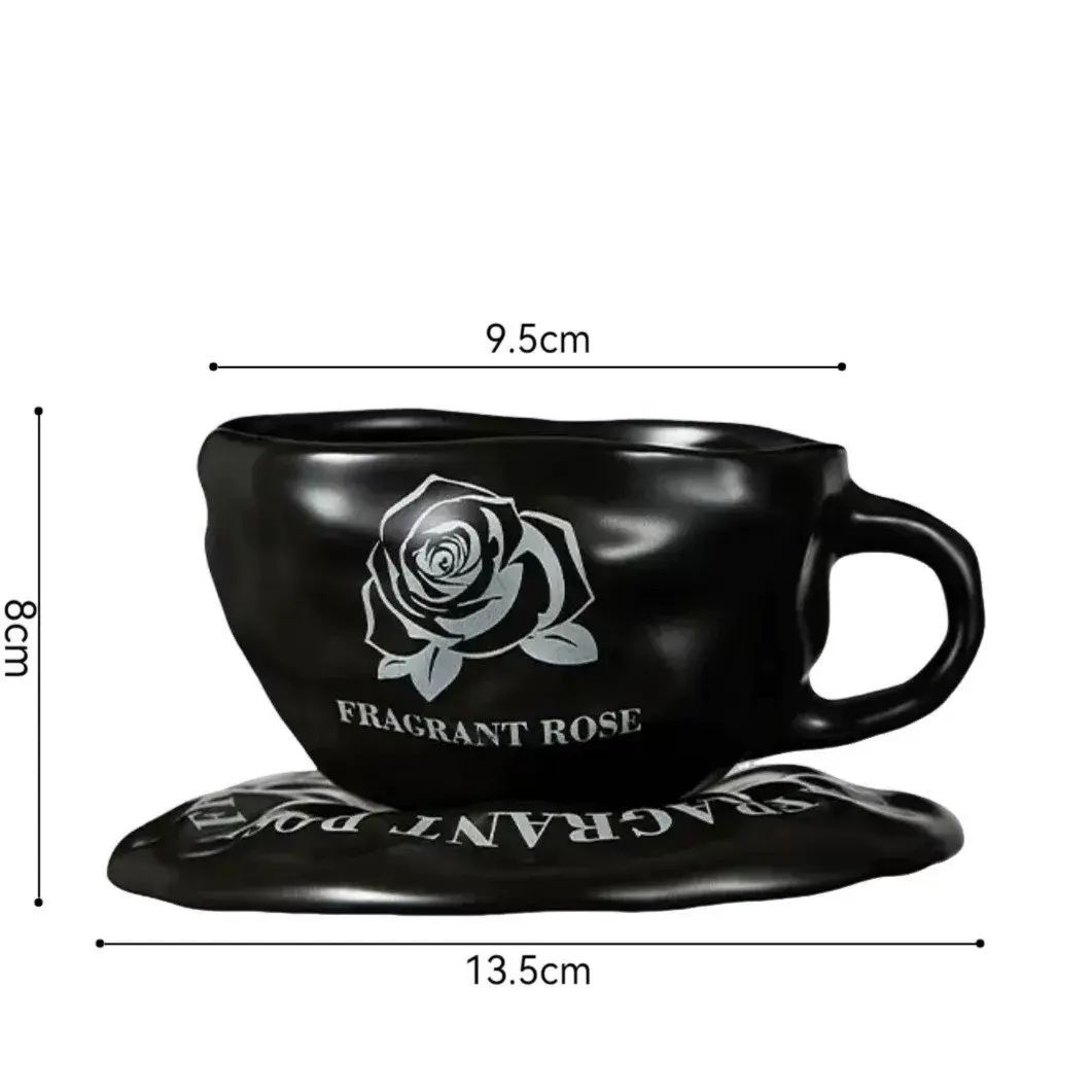 手捏咖啡杯碟褶皺款INS風高顏值陶瓷杯下午茶杯復古簡約咖啡杯