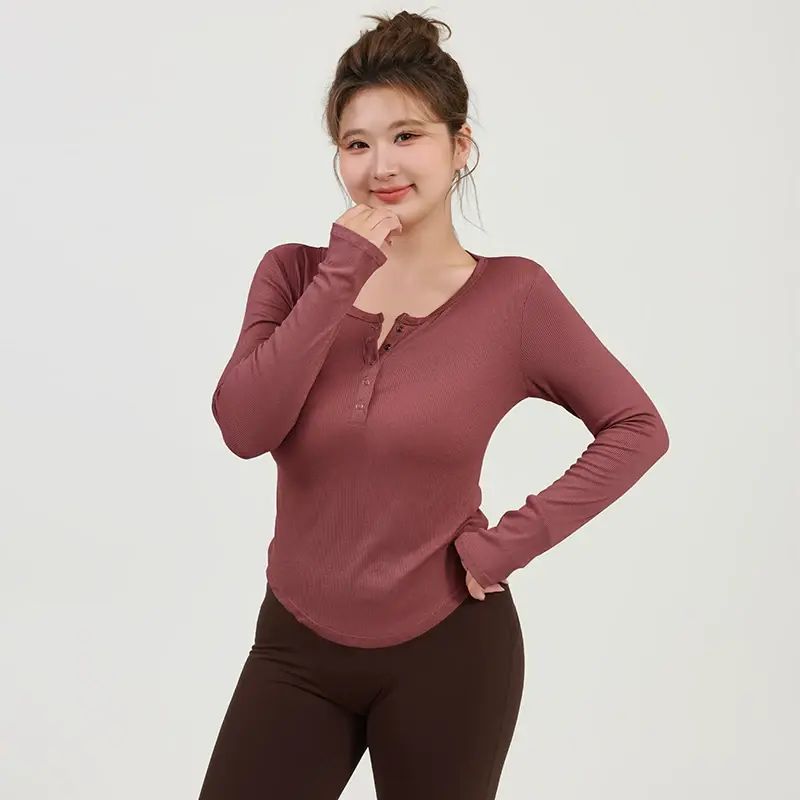 maxrun瑜伽服女長袖大碼跑步健身服秋冬新款運動打底衫普拉提上衣-酒紅色 L