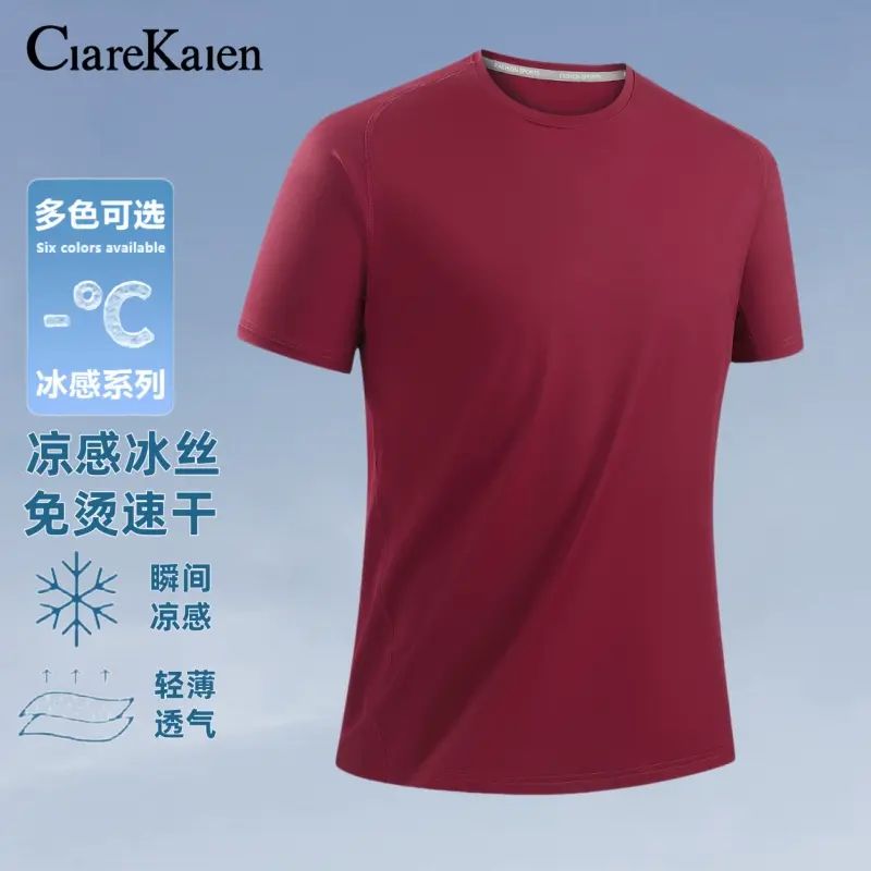 Clare Kalen 冰丝短袖T恤男夏季圆领休闲透气运动百搭上衣   256