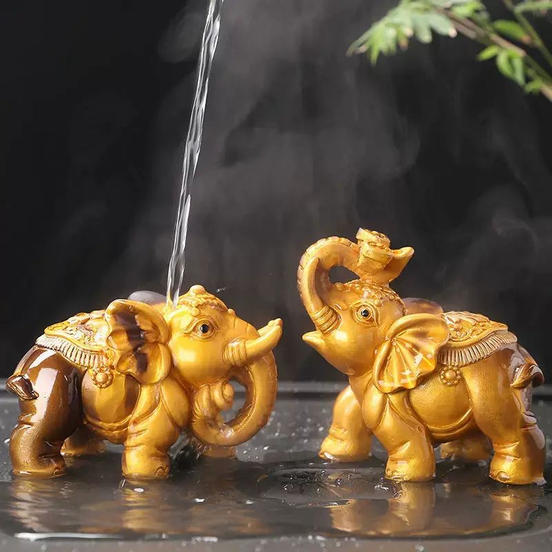 變色茶寵擺件大象吉祥如意茶盤茶具配件茶寶招財納福茶道桌面擺件