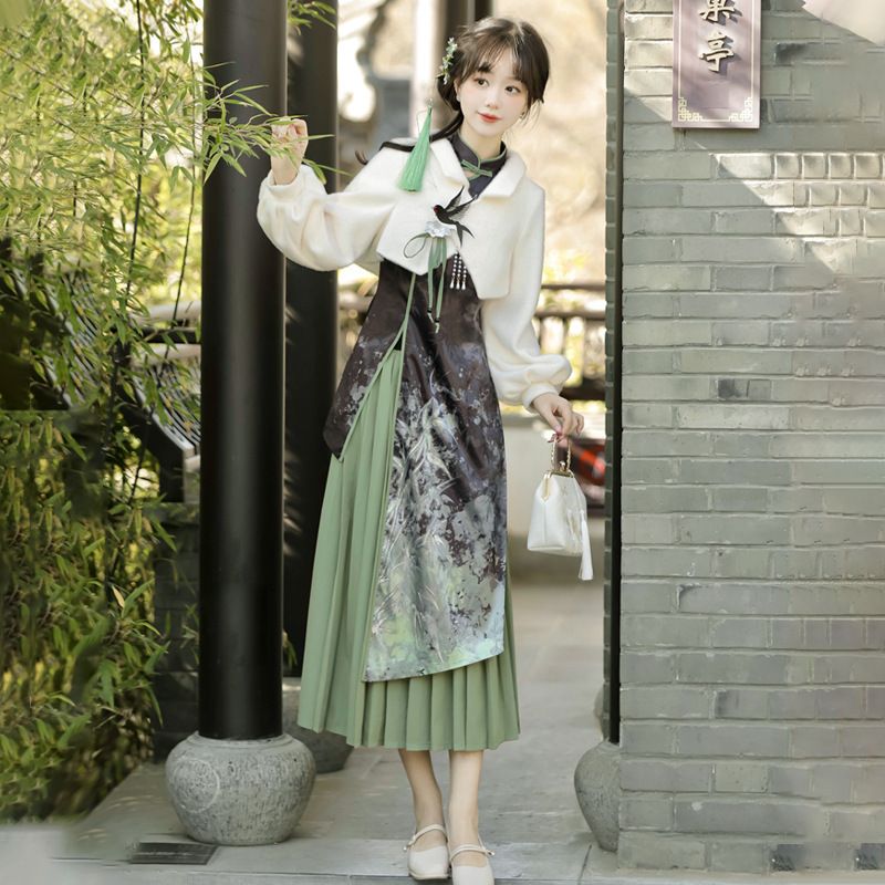 原創燕無歸漢服女中國風改良漢元素旗袍外套半裙套裝8979
