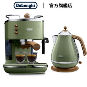 【套裝優惠】意式早餐復古系列 半自動咖啡機ECOV311.GR + 電水壺KBOV2001.GR(橄欖綠) 