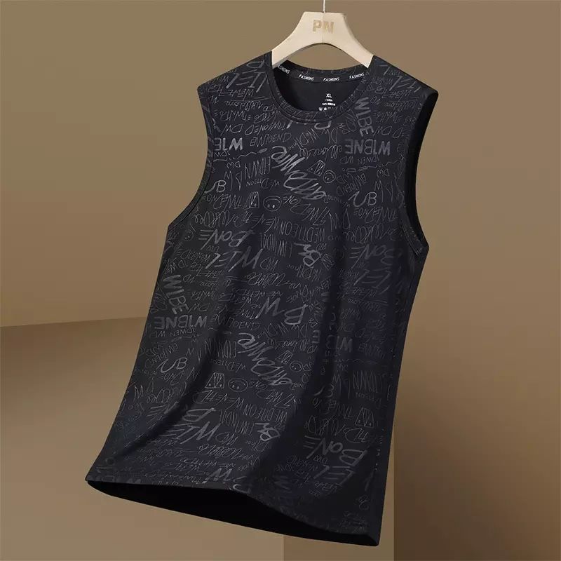 冰丝无袖T恤男夏季圆领速干篮球训练服健身背心休闲运动上衣坎肩