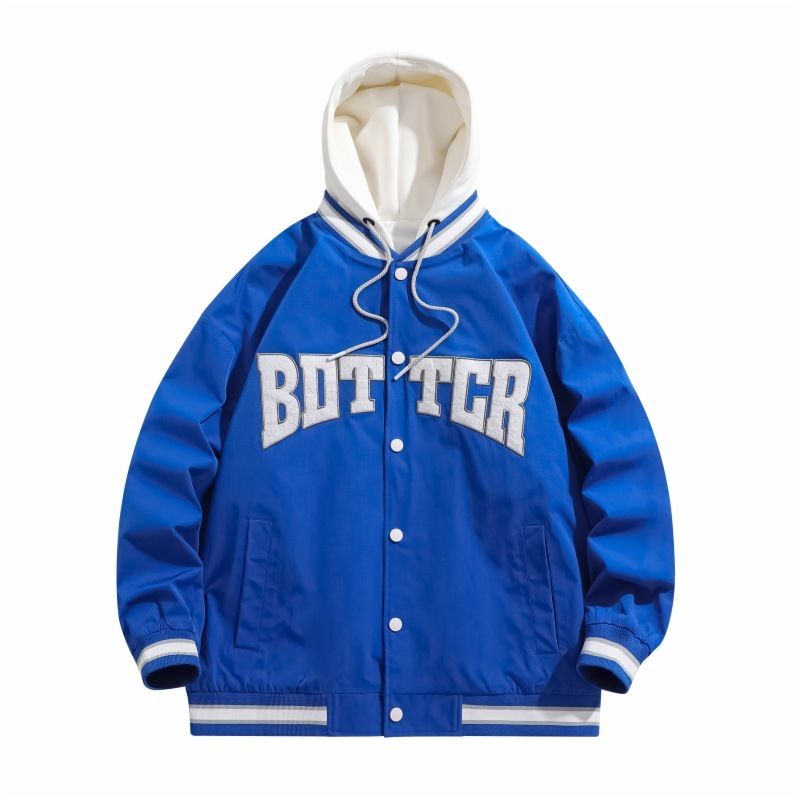 外套男秋冬季休闲新款夹克男宽松街头夹克学生潮流连帽绣花外套