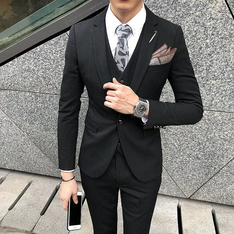 1西裝套裝男韓版西服三件套酒吧職業裝大學生畢業拍照男商務休閒