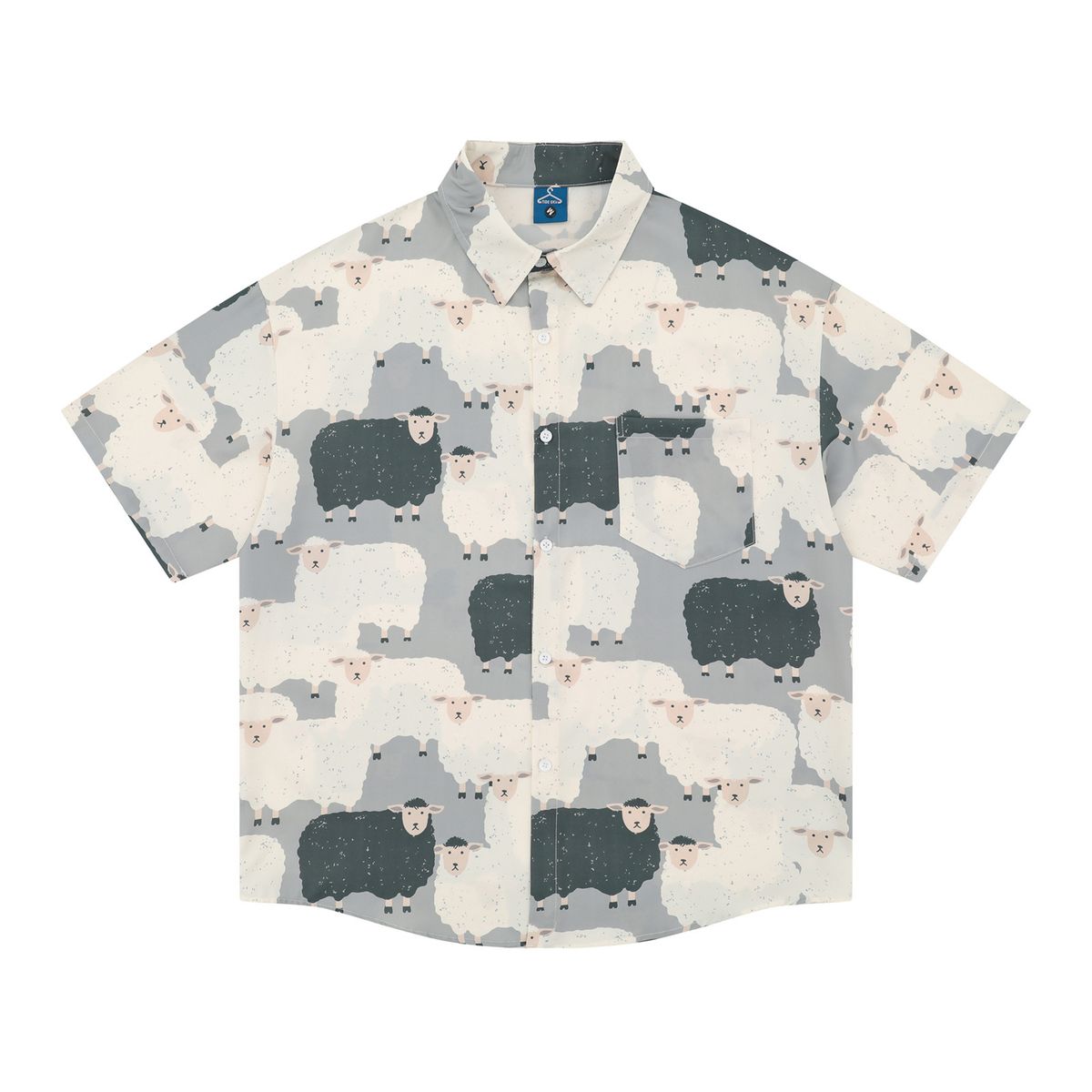 American style vintage cartoon lamb short sleeve shirt summer loose casual all-match couple shirt