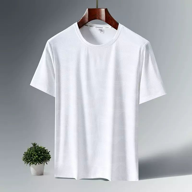 冰丝短袖T恤男夏季2025年新款印花弹力速干衣男士弹力运动打底衫
