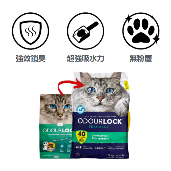 加拿大OdourLock 99.9%無塵貓砂(輕舒淡香)凝結礦物貓砂(12公斤)