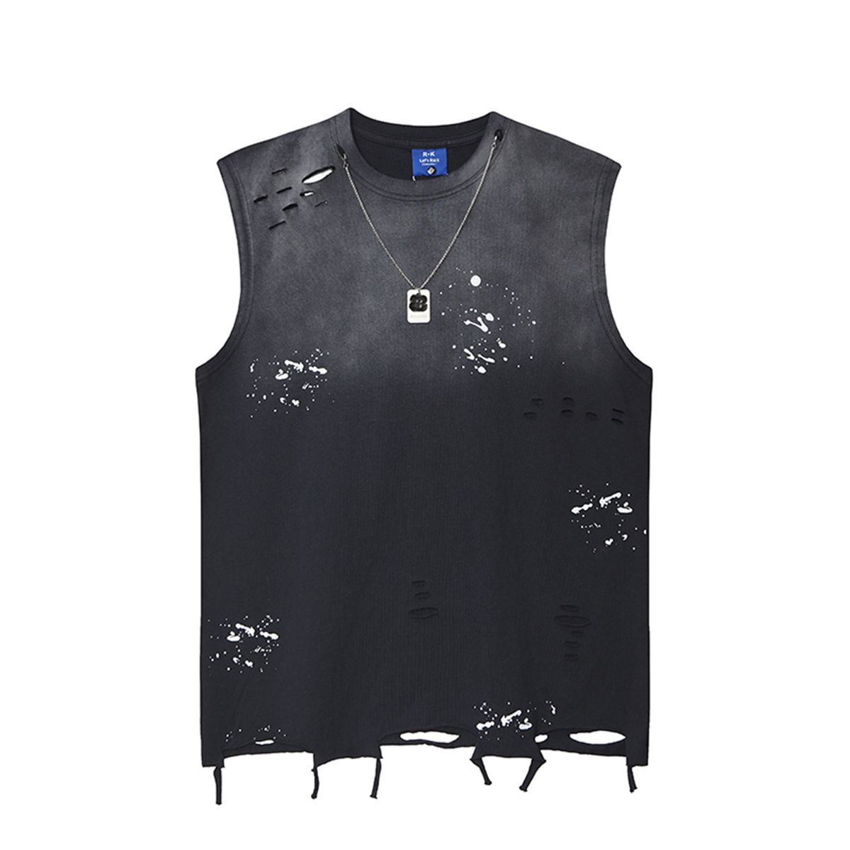 Trendy American Jet Wash Sleeveless T-Shirt Summer Street Hip Hop Loose Casual Personality Vest