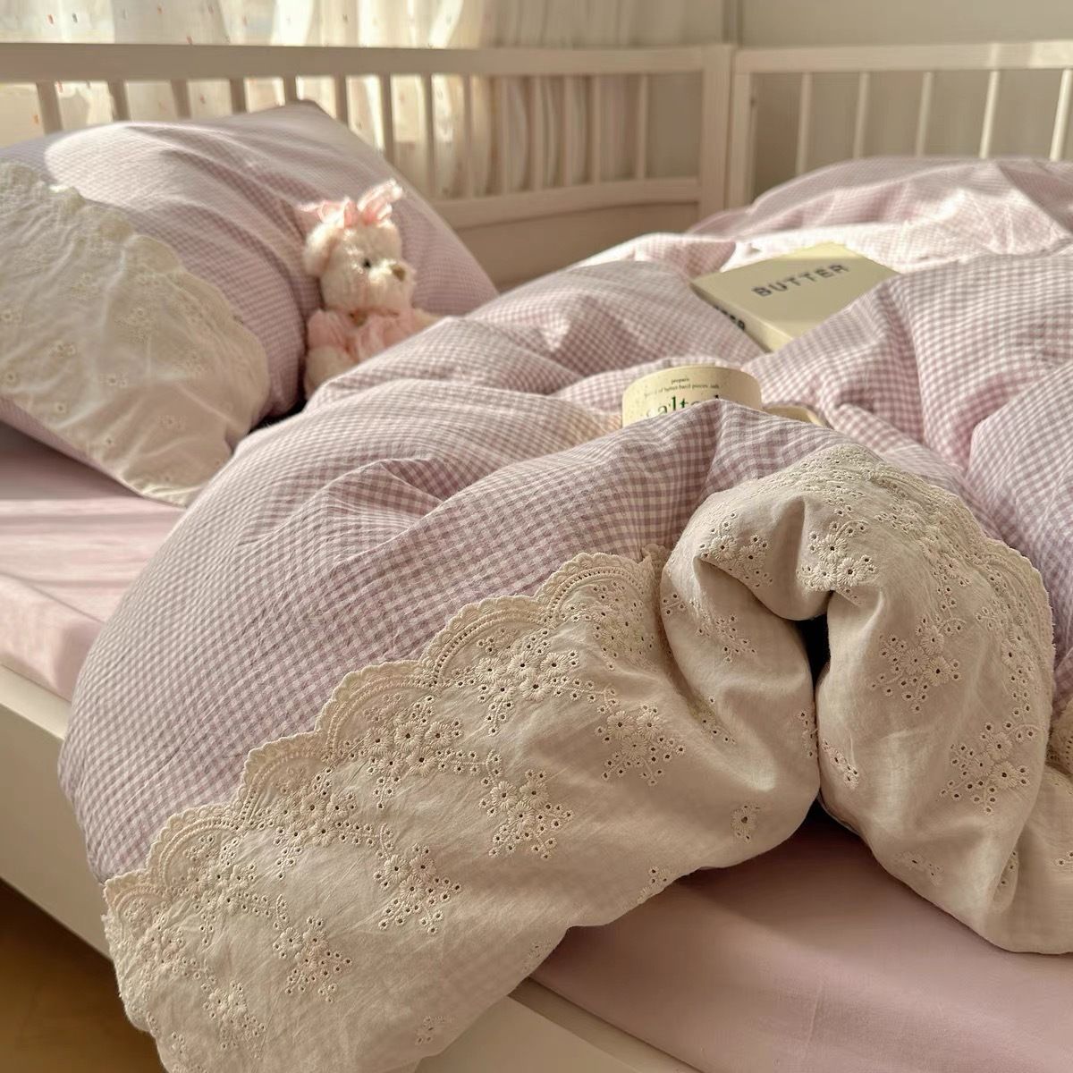 Purple small grid summer four piece set | A-class bedding four piece set |cotton quilt cover(LCA522)